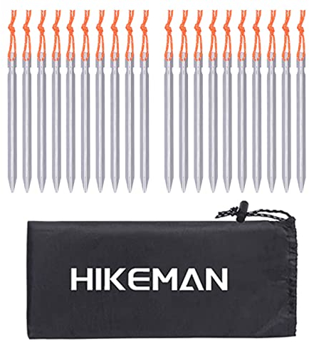 HIKEMAN 20 Pack Tent Pegs Aluminium Alloy Tent Stakes with Drawstring Bag For Outdoor Camping Trip Hiking Beach Heavy Duty(Silver)