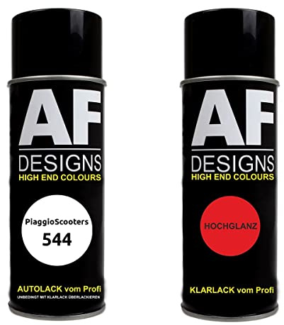 Alex Flittner Designs Motorradlack Spraydose Set für PiaggioScooters 544 | Motorradlack Spraydose Set für Piaggio Scooters 544 BiancoLuna Bestehend aus 400 ml Basislack + 400 ml Klarlack