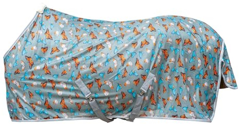 HKM Fliegendecke -Butterfly- hellgrau | Atmungsaktive Insektenschutz-Decke für Pferde | Atmungsaktiv, gepolstert am Widerrist, mit Schweifriemen | Größen 75-165 cm (hellgrau, 145)