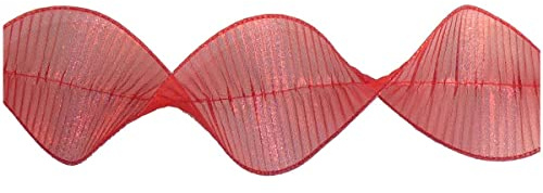 Charlies Red Ruffle Ribbon - 10cm x 2.7m (W x L), Plastic with Glitter Accents, Perfect for Christmas Gifts and Displays