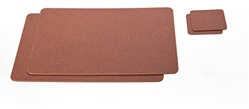 Nikalaz Platzsets und Untersetzer (2er Set) aus recyceltem Leder, 2 Platzdeckchen 45.7 x 33.02 cm und 2 Untersetzer 10 x 10 cm (Schmutzig Braun)