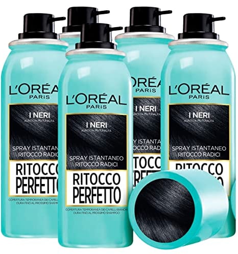 L'Oréal Paris Retusche Perfektes Spray für schwarzes Haar, sofortiger Korrektor Wurzeln gegen Nachwachsen, temporäre Abdeckung weißes Haar, Formel No Transfer, schnelltrocknend, 5 Flaschen à 75 ml