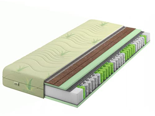 IZER Aloe Vera Taschenfederkernmatratze 2X Kokosmatte 70x190 x 21 cm Härtegrad H3 H5, Bezug Waschbar, 7-Zonen Federkernmatratze