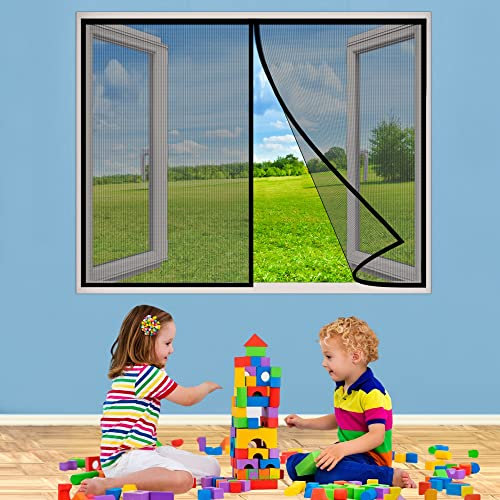 Fliegengitter Magnet Fenster Insektenschutz, 110x120 cm Kinderfreundlich Magnet Insektenschutz Magnetvorhang Luft kann frei Strömen Moskitonetz Fenster, Schwarz P
