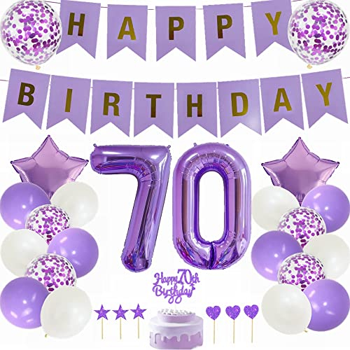 Yunchu Online 70. Geburtstag Dekoration Mann Frau Lila - Tortendeko, White Party Deko, Ballon - Geschenk für 70 Jahre