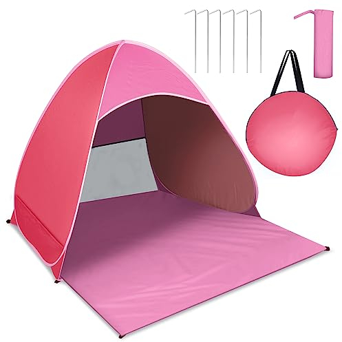 JOPHEK Tente de Plage, Tente de Plage Pop Up Déployable -Protection Solaire UV UPF 50+, pour 2-3 Personnes Abri de Plage (Couleur Rose)