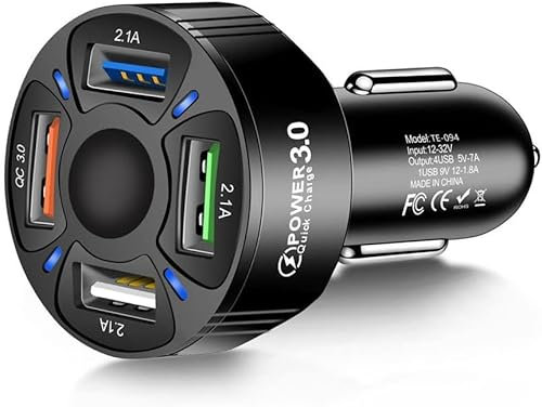 Caricabatteria da auto veloce USB adattatore QC3.0, 7A 35W caricatore per telefono da auto USB a 4 porte adattatore multifunzione per Samsung,GPS,iPad,Tablet,Dispositivo Android