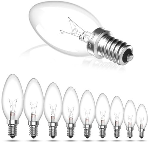 Luxvista 10 x Clear Candle Small Edison Screw Cap SES E14 Lamp Light Bulbs 62W Bulbs, Warm White 2700K, Classic C35 Dimmable Screw in LED Replacement Light Bulb for Chandelier, Touch Lamp, AC 220-240V