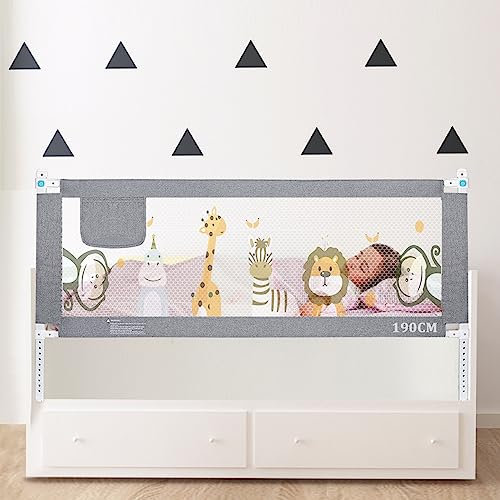 Sentasi Barrera Seguridad Cama Niños Portatil 190cm, Barandilla Cama Niños Anticaída con Elevación Vertical/Doble Cierre De Seguridad/Ajustable En Altura Barrera Cama - 1 Lado