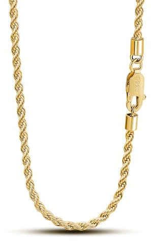 Dankadi Collier à Corde Fin 3MM pour Pendentif en 925 Argent, Chaîne Tressée à Maille Enrouler Plaqué Or 16-30 (40-76CM) Design Italien Cadeau Bijoux Fête Anniversaire pour Homme Femme