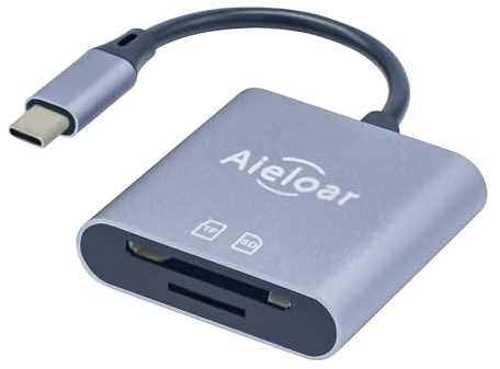 USB C SD Card Reader, Aieloar 2-in-1 Aluminum Memory Card Adapter with SD & TF Card Slots, Plug and Play