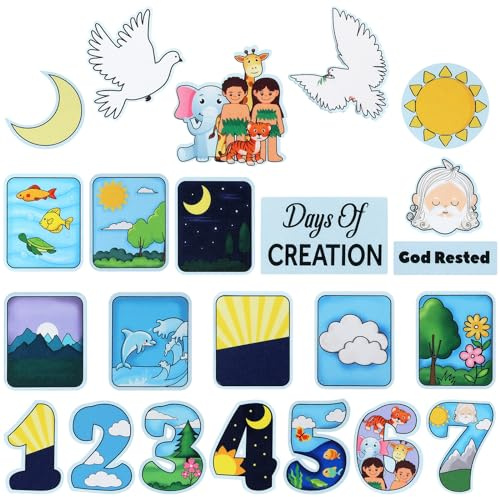 Peryiter 23 Pcs Creation Story Felt Board 7 Days of Creation Bible Craft