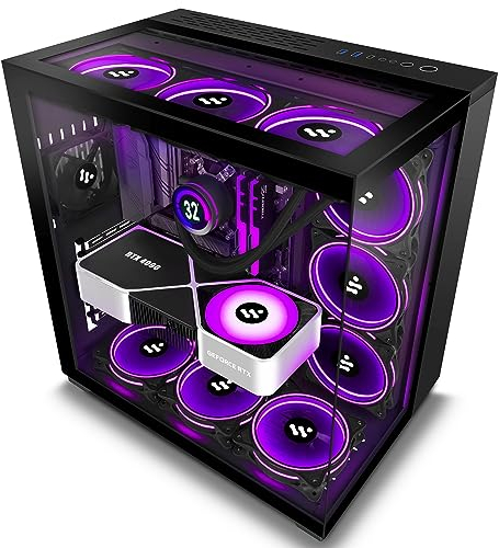 AMANSON Caja PC- Ventilador PWM de 7 preinstalado, Caja para Juegos ATX Mid Tower, con 3 Cajas de Pantalla Completa de Vidrio Templado, H01, Negro