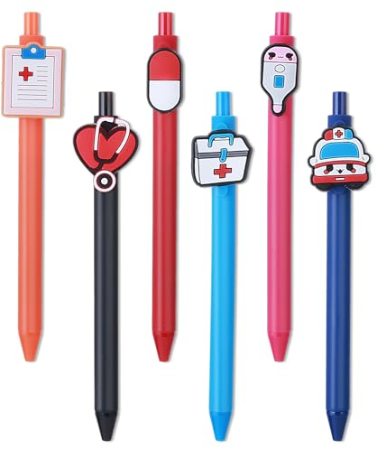 Amabro 6 Stück Krankenschwester Zubehör Stifte,Nurse Accessories,Krankenschwester Geschenke Lustiger Cartoon Krankenschwester Stift Einziehbare Kugelschreiber für Krankenschwestern Ärzte Medizinische