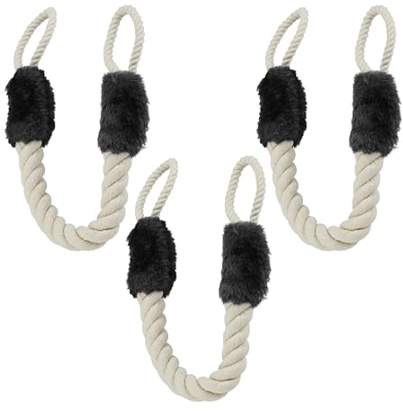 Relaxdays Türkordel 3er Set, Türstopper Klinke, 60 cm lang, Klemmschutz Kinder & Tiere, Tür Seil maritim, beige/schwarz