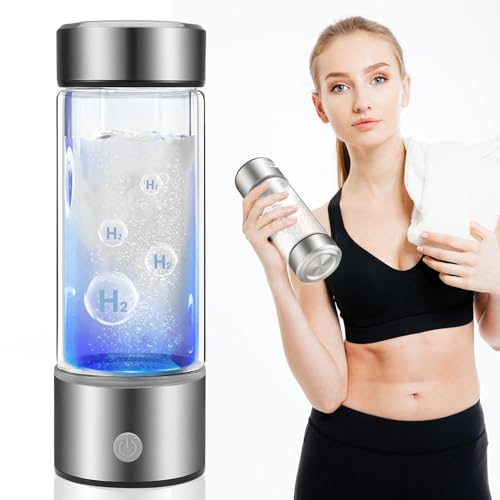 Hydrogen Water Bottle, 420ml Portable Hydrogen Water Maker, SPE PEM Technology Rechargeable Hydrogen Rich Water Glass (Silver)