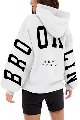 Generisch Backprint Hoodie Damen Mit Brooklyn Aufdruck Oversize Pullover Mit Kapuze College Hoody Athletic Sweatshirt Baumwolle Freizeit Kapuzenpullover Langarm Oberteile Langarmshirt Tops 05