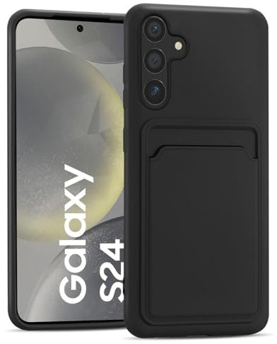 CoolGadget Handyhülle mit Kartenfach für Samsung Galaxy S24 Schwarz | Silikon Case mit Kartenhalter auf der Rückseite, stoßfest, erhöhter Kameraschutz, dünn