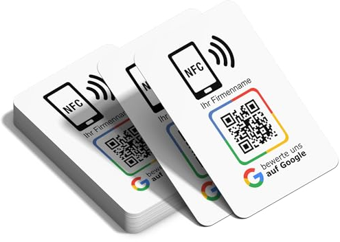 Google Bewertungskarten 3er Set mit QR-Code und NFC | 55mm x 84mm | Perfekt für Unternehmer