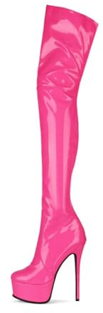 BAIRUNDA Stivali sopra Il Ginocchio da Donna, Stivali Alti, Cerniera Posteriore Tacchi A Spillo Tacchi Alti Fondo Spesso Piattaforma Acqua Stivali Lunghi, 15 Cm/5,90 Pollici, 45 EU, Rose