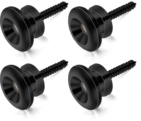 4Pack Gitarrengurt Fixateur Metal Gitarrengurt Knöpfe Schwarz Gitarrengurt Endknopf mit Befestigungsschrauben und Gummi Kissen für Klassische Elektrische Akustik Gitarre Gitarre Bass