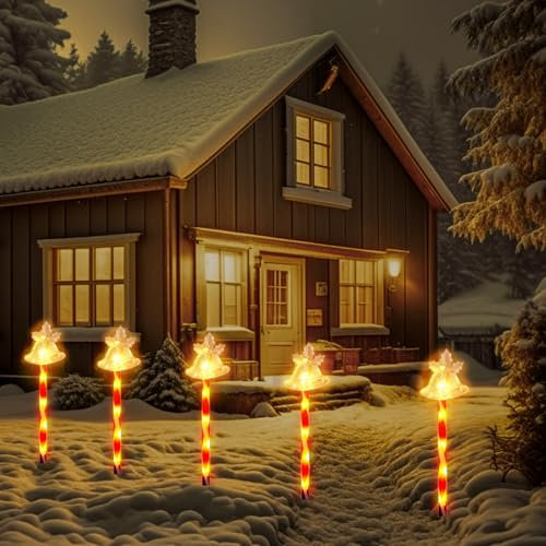 BBTO 5er Set Weihnacht LED Gartenstecker Wegeleuchte Außenleuchte Dekoration Christmas Dekoleuchte Solar Gartenleuchte für Garten Weihnachtsdeko(Weihnachtsglocke)