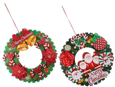 RORPOIR 2stücke Papier Kranz Weihnachten Dekoration Hängend Für Tür Fenster Wand Party Ornament Mit Weihnachtlichem Muster Leicht Und Tragbar Charmantes Design Für Heimdekoration