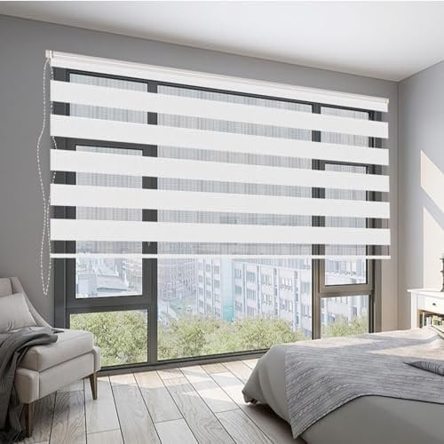 Doppelrollo Klemmfix Verdunkelung 30 x 350 cm Hitzeschutz Energiesparend Sonnenschutz Klemmrollo Inkl. Zubehör für Fenster Und Tür, Weiß