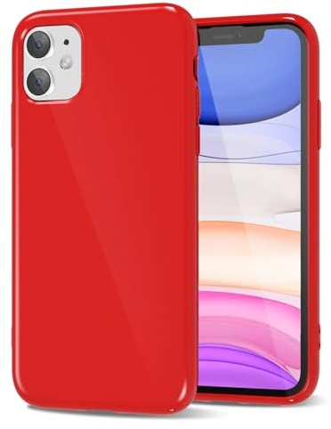 LoeoeL for iPhone 11 Phone Case Liquid Silicone, Cute Girly Thin Ultra Slim Jelly Soft Rubber Gel Protective Glossy Hard Plastic Case, Plain Solid Color Cover for Women Girl, Red