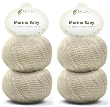PASCUALI Merino Baby|Strickwolle aus 100% Schurwolle aus Merino, Merinowolle zum Stricken und Häkeln, SET: 4 Knäuel - 200 g, Farbe: Beige 305