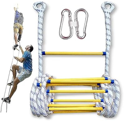Strickleiter, 12m Strickleiter Erwachsene mit Sicherheitsverschluss, Strickleiter Rettungsleiter, Feuerfeste Rettungsleiter, Tragfähigkeit 200kg, Feuerleitern für Außen, Balkon, Fenster