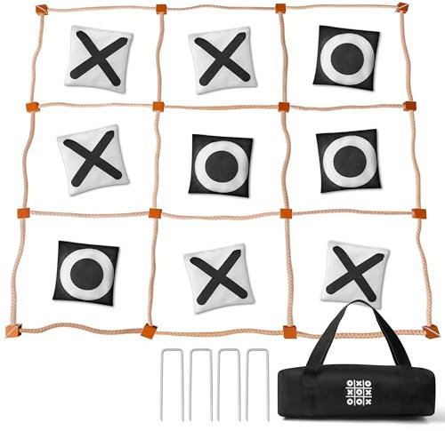 MALLMALL6 Riesiges Tic Tac Toe-Spiel, Sommer, Outdoor, 122 x 122 cm, keine Montage, Holzwurfspiel mit 10 breiten, gewichteten Sitzsäcken, großer Hof, Hinterhof, Rasen, Karneval, Camping, Werfen für