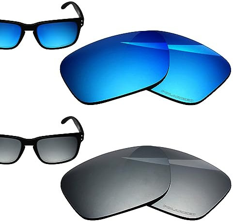 BlazerBuck Polarisierte Ersatzgläser für RayBan Clubmaster RB3016F 55 mm Sonnenbrille, 2 Stück, Silber, Chrom und Eisblau, 0