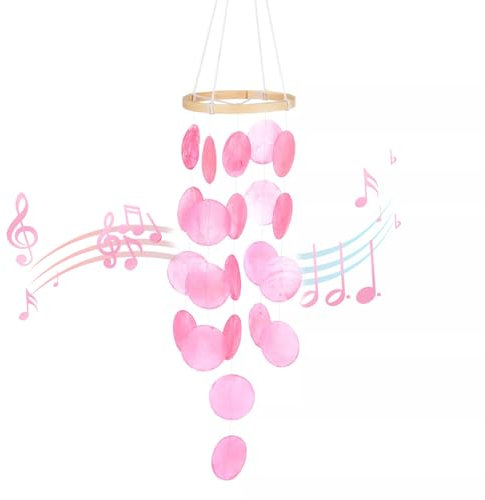 Muschel Windspiele für Draußen,Meeresglas Muschel Windspiel,Windspiel Garten Hängend,Muschel-Windspiele für den Außenbereich für draußen/Patio/Garten Dekor,Windspiel Anhänger Retro Dekorationen,Rosa