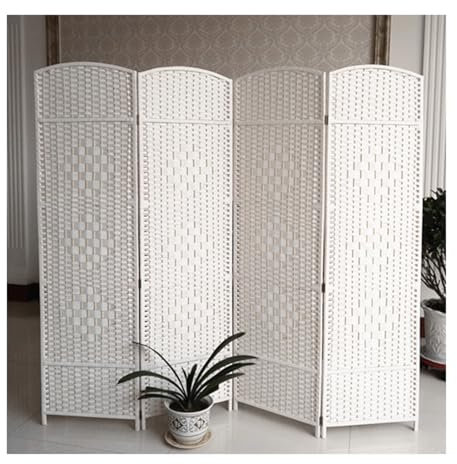Raumteiler, Rattan, gewebtes Holz, freistehend, Sichtschutzwand, weiß, 80 x 40 cm, 3 Stück