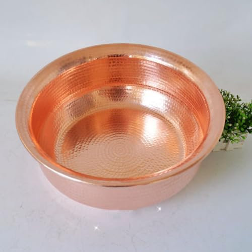 MiBoce Hand Hammered Copper Pedicure Bowl, 8L Large Relaxation Pedicure Basin, Portable Copper Basin, for Wedding Celebration, Face Washing, Foot Bath and Soaking Feet