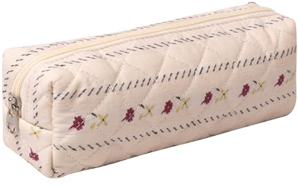 Pencil Case Office College School Storage Bag Pouch Holder Box Organizer Makeup Pouch Cosmetic Bag Aesthetic Cute Pen Case for Girls Boys Kids (Striped flower)