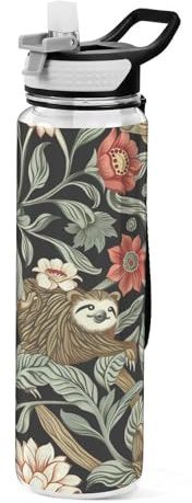 miaozhen William Morris Design Faultier auslaufsicher & BPA-frei, Sport-isolierte Wasserflasche mit Strohhalm-Deckel, doppelwandig, vakuumisolierte Flaschen für Reisen, Camping, Fahrrad, 590 ml, Vasos