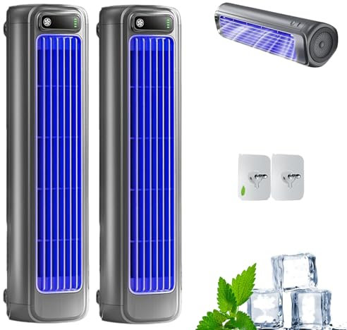 Shirem Rafraichisseur d'Air Silencieux, Mini Climatiseur Mobile, Portable Refroidisseur d'Air 3 Vitesses, USB Rechargeable, pour Chambre, Bureau, Maison (2PC-B)
