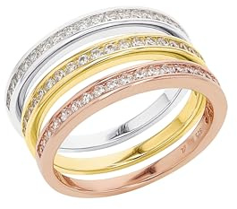 Amor Ring-Set 925 Sterling Silber für Damen, Größe 60, mit Zirkonia synth., Weiß, Kommt in Schmuck Geschenk Box, 9949786