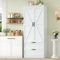 HOCSOK Armoire Cuisine, Buffet Cuisine avec 2 Portes et 2 Tiroirs, Vaisselier Haut avec Poignée en Métal Rétro, Etagères Réglables, Moderne, Blanc