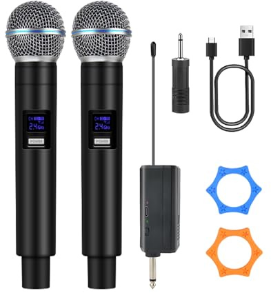 Loewieta Micrófono inalámbrico profesional para podcast, karaoke y canto, micrófono dinámico portátil de 2.4 GHz con rango de 150 pies, batería de 8H, micrófono inalámbrico para transmisión y