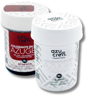 Azucren, Colorantes Rojo y Blanco, Pack de 2 Colorantes Alimentarios en Gel, Ideales paraTeñir Fondant, Buttercream y Bizcochos, Perfecto para postres de Navidad, 35 g (2 Ud)