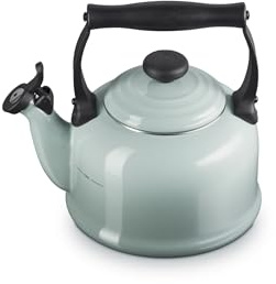 Le Creuset Traditional Stove-Top Kettle with Whistle, Suitable for All Hob Types Including Induction, Enamelled Steel, Capacity: 2.1 L, Sea Salt