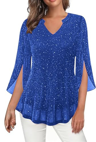 Bluse Damen Glitzer Oberteile Silvester Outfit Pailletten Blusenrock V Ausschnitt Tunika Festliche Blusen Zur Hochzeit Party Oberteil Glitzershirt Karneval Langarmshirt Damenblusen Glitzeroberteil