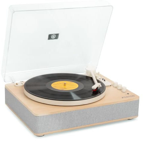 Fenton RP162S - Giradischi in vinile Bluetooth con altoparlanti integrati, colore acero, riproduzione 33, 45 e 78 giri, trasmettitore Bluetooth, ideale per decorare e ascoltare i tuoi vinili