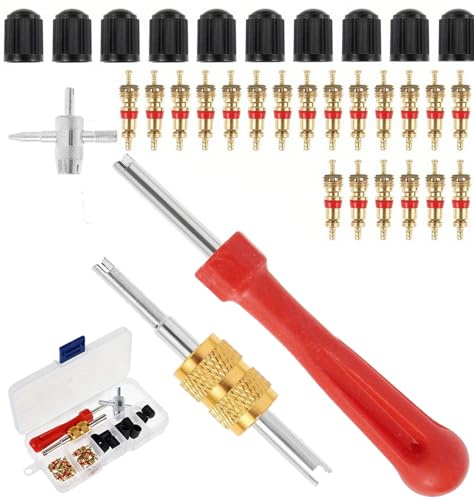 Tyre Valve Removal Tool Set,33 PCS Tyre Repair Kit Dual & Single Head Valve Core Remover for Motorcycle Bicycle