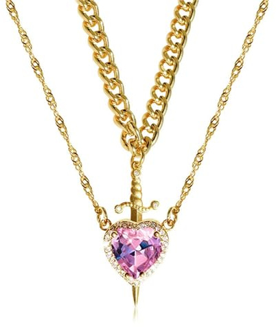 Gleemix Kette Herz Set, Y2k Schmuck mit herzkette und Schwert Kette, Y2k Accessoires, Herz Ketten Set für Couple Geschenke