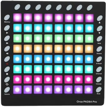 Aumotop MIDI Controller DJ Pad with RGB Pads 128GM Sounds 8 Buttons 6 Transport Controls Built-in Editor for Live Performance Portable MIDI for Party Stage,Metallic Black