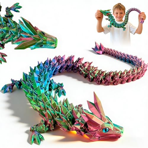 3D Gedruckter Drache Beweglich 60cm - Kristall Drachen Spielzeug Aus Pla Mit Farbverlauf - Articulated Dragon Fidget Toy - Deko Figur Für Jungen Und Mädchen & Erwachsene - 3D Drache, Ostergeschenke